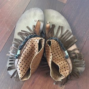 Free People boho fringe leather sandal, size 38